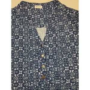 Westport Floral Print Button Down Long Sleeve‎ Tunic Top Blouse